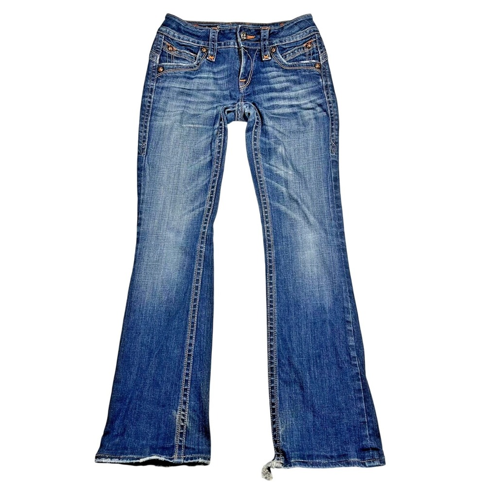 Rock Revival Gwen Bootcut Jeans Womens 28x31 Blue Low Rise Embroidered RRJ8123